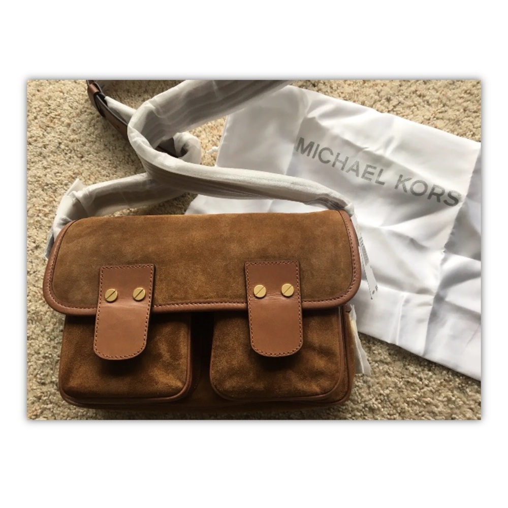 Michael Kors NWT suede crossbody Hewitt Dark Camel